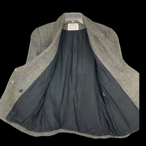 Vintage 1980's Agatha Brown Wool Black Plaid Blazer Jacket Sz 14 Notch Collar - Picture 5 of 7